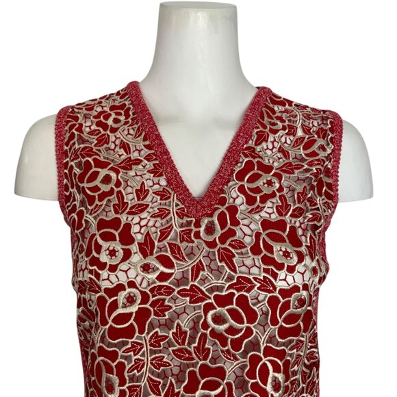 Marco De Vincenzo Sweater Tank Vest 40 US/4 Red Crochet Lace Sleeveless V-Neck - Picture 8 of 13